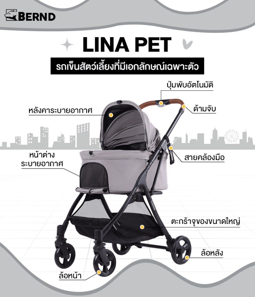  รถเข็นสัตว์เลี้ยง พับอัตโนมัติ BERND Lina Pet Auto Fold - Carbon Black_2